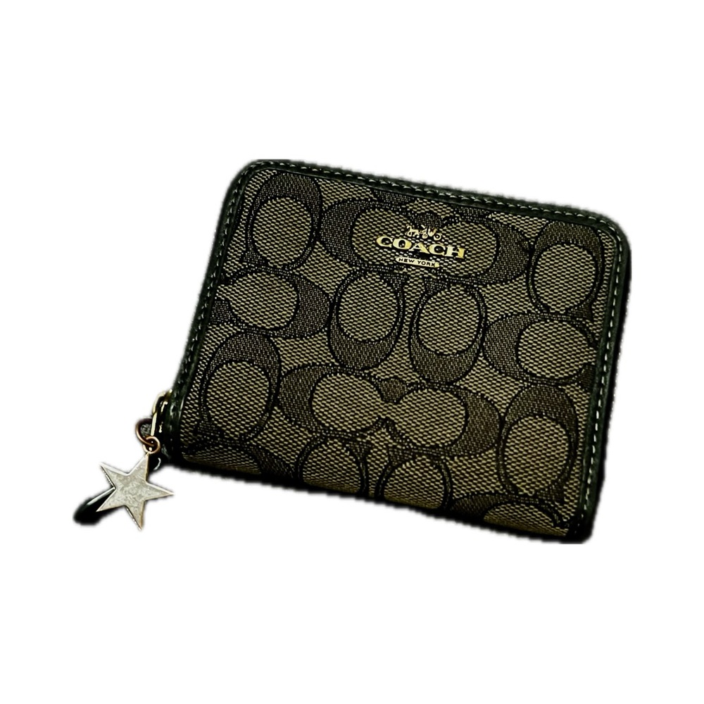 Coach Signature Jacquard Zip Around Leather Wallet